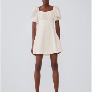 ZARA Puff Sleeve Cream Textured Mini Dress M